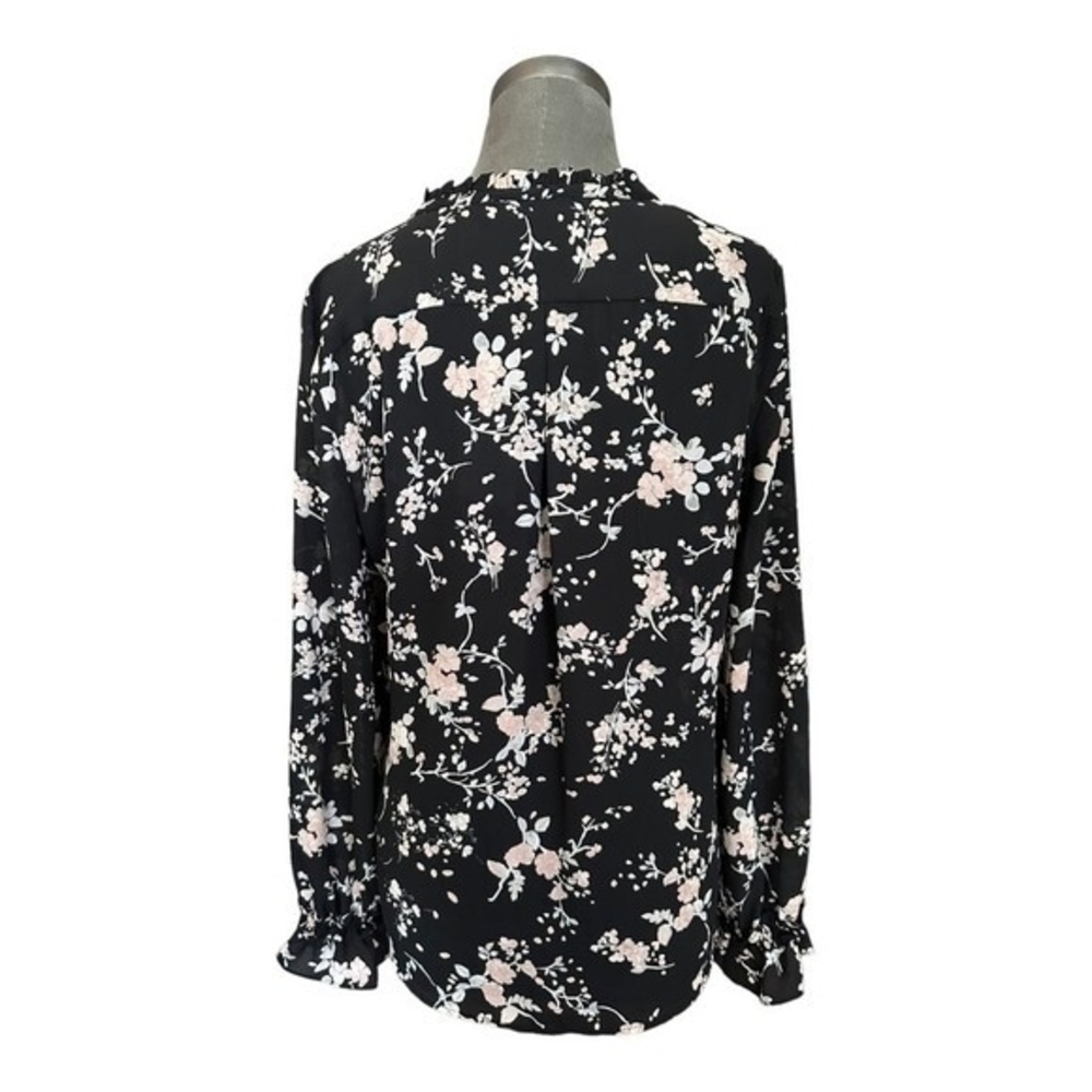 KARL LAGERFELD Floral Chiffon Blouse Long Sleeve Button Front Size M NWT - Picture 6 of 7